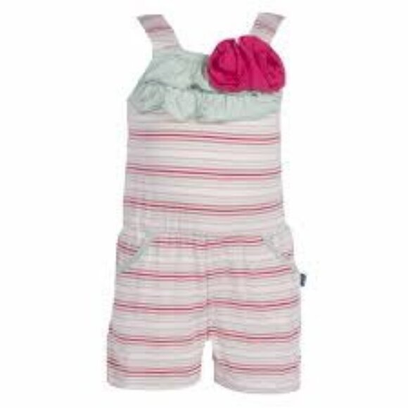 KicKee Pants Bamboo Flower Romper With Pockets 2T Girl Desert‎ Stripe - Picture 1 of 4